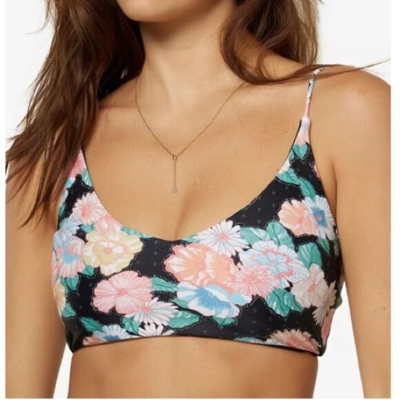 ONEILL BIKINI TOP BLACK JUNIOR MIDDLES EMLIE FLORAL IN SIZE SMALL NWT - Picture 1 of 5